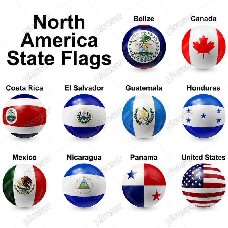 10 وکتور پرچم کشورهای آمریکای شمالی روی توپ
