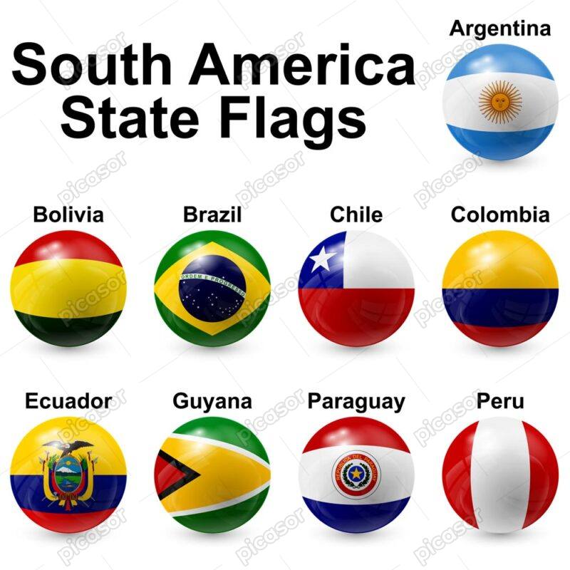 9 وکتور پرچم کشورهای جنوب آمریکای جنوبی روی توپ