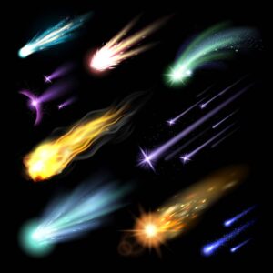 9 وکتور شهاب سنگ و ستاره دنباله دار رنگارنگ