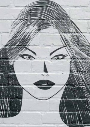 وکتور نقاشی چهره زن جوان روی دیوار طرح دیوارنگاری گرافیتی هنر شهری