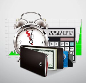 وکتور کیف پول ماشین حساب و ساعت - وکتور مدیریت سرمایه و زمان