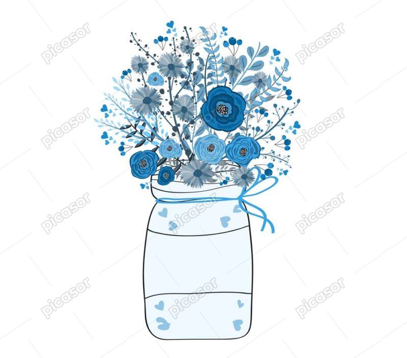 وکتور دسته گل داخل گلدان شیشه ای ظرف شیشه ای طرح نقاشی
