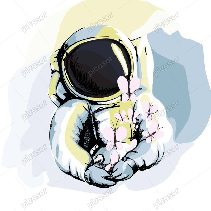 وکتور نقاشی فضانورد و پروانه